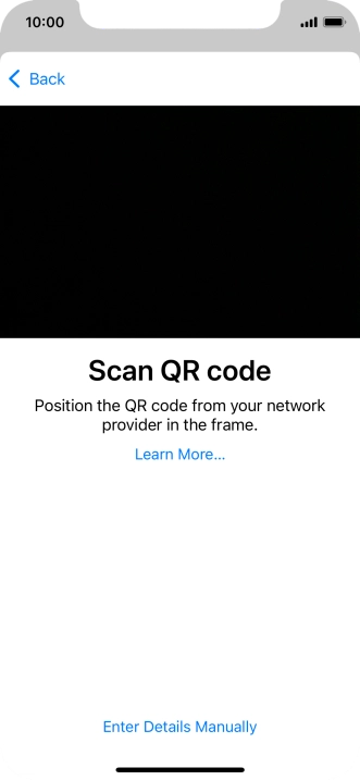 Place the QR code you've received inside the phone camera frame to scan the code. If you’ve deleted your eSIM, you can re-add it using your existing QR code. If you’re having problems, see our FAQ.