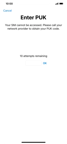 Key in the PUK and press OK.