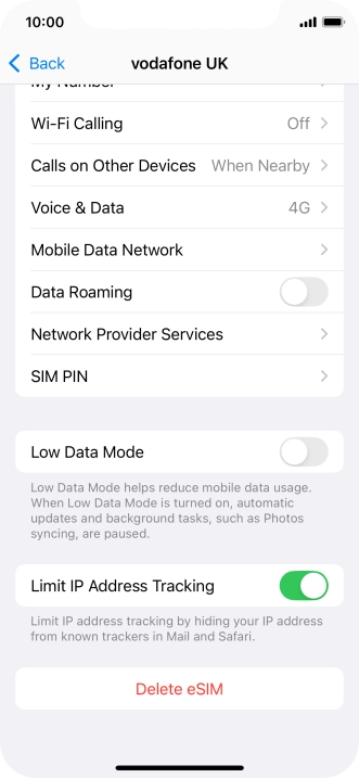 Press Delete eSIM and follow the instructions on the screen to delete your eSIM.