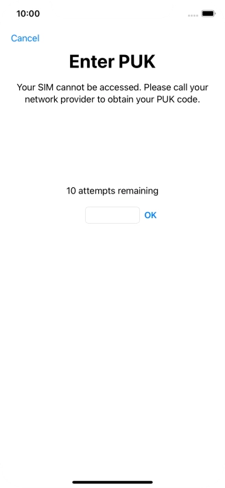 Key in the PUK and press OK.