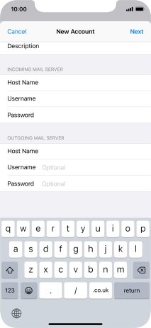 Press Username and key in the username for your email account.