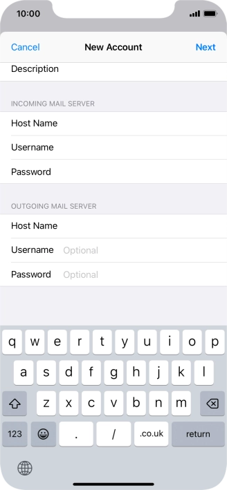 Press Username and key in the username for your email account.