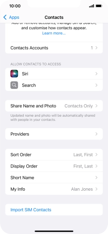 Press Import SIM Contacts.