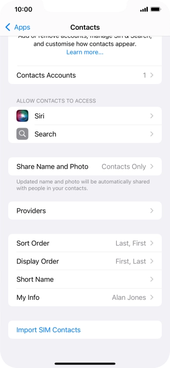 Press Import SIM Contacts.