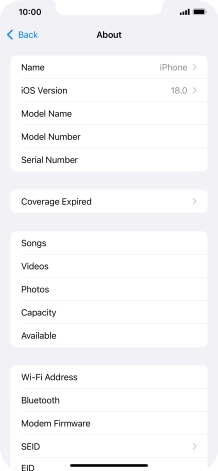 Your phone's software version is displayed next to iOS Version.