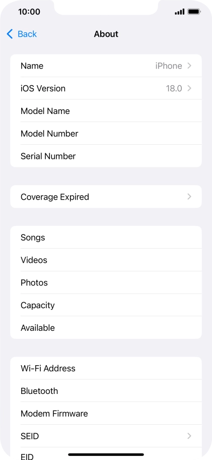 Your phone's software version is displayed next to iOS Version.