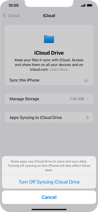 If you turn off the function, press Turn Off Syncing iCloud Drive.