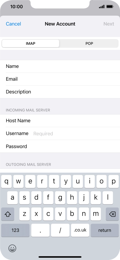 Press Username and key in the username for your email account.