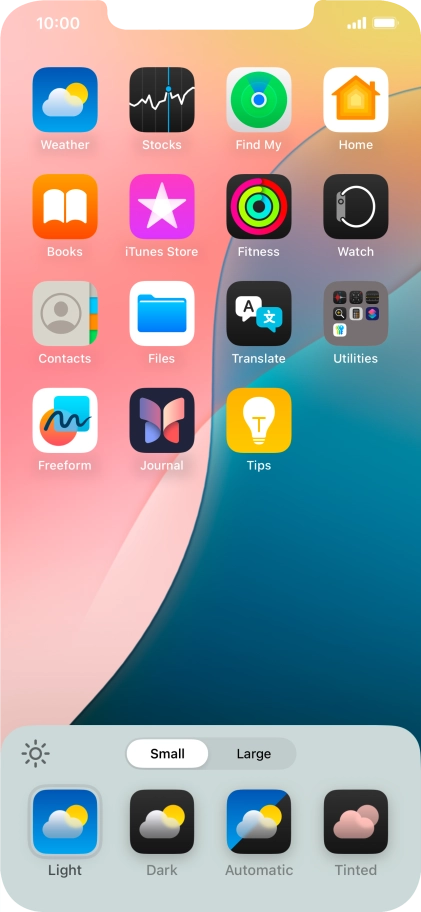 Press the required setting to select the size of app icons on the home screen. Press the required setting to select the size of app icons on the home screen.