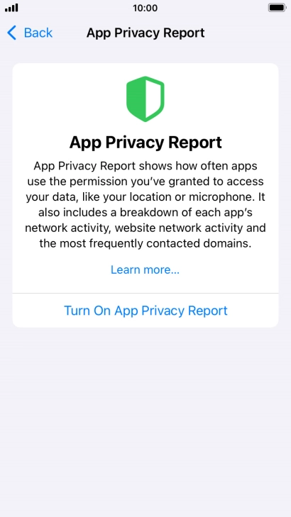 Press Turn On App Privacy Report to turn on the function.