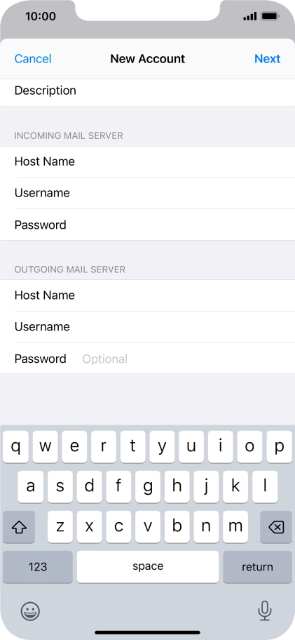 Press Password and key in the password for your email account.