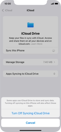 If you turn off the function, press Turn Off Syncing iCloud Drive.
