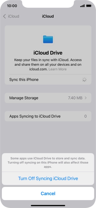 If you turn off the function, press Turn Off Syncing iCloud Drive.