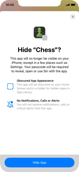 Press Hide App.