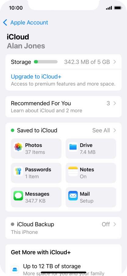Press iCloud Backup.
