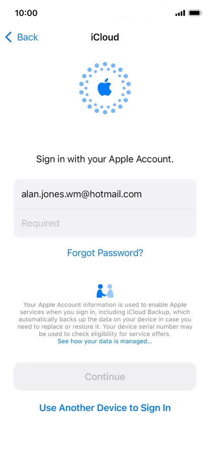 Press Required and key in the password for your Apple ID.
