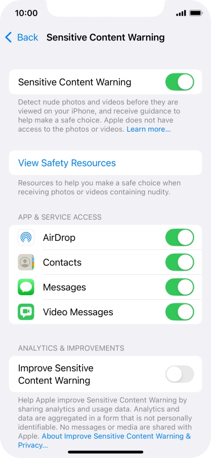 Press the indicators next to the required applications to turn the function on or off.