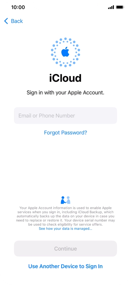 Press Email or Phone Number and key in the username for your Apple ID.