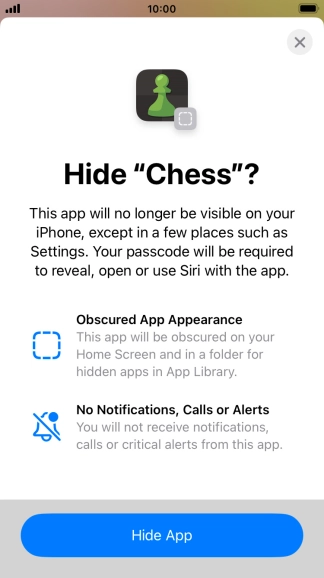 Press Hide App.