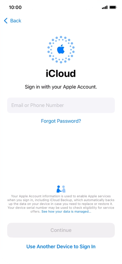 Press Email or Phone Number and key in the username for your Apple ID.
