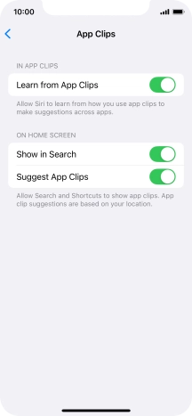 Press the indicators next to the required settings to turn them on or off.