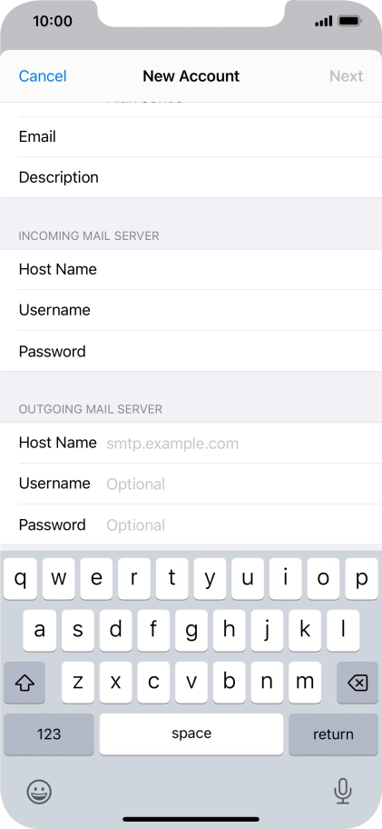 Press Host Name and key in the name of your email provider's outgoing server.