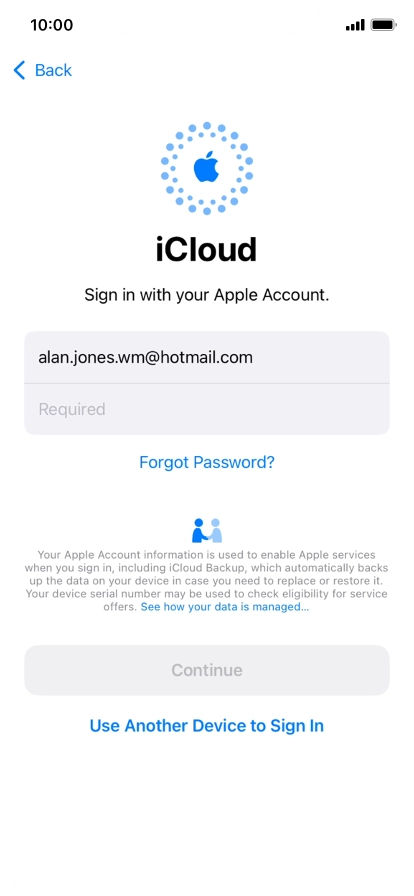Press Required and key in the password for your Apple ID.