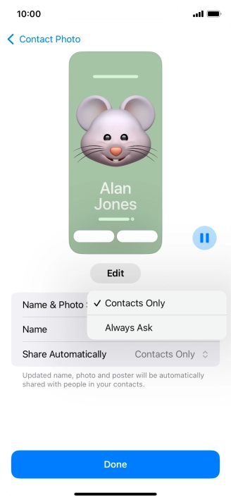 Press the required setting. Press the required setting.