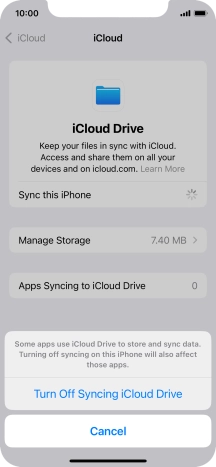 If you turn off the function, press Turn Off Syncing iCloud Drive.