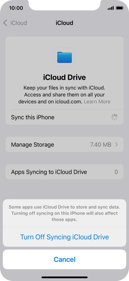 If you turn off the function, press Turn Off Syncing iCloud Drive.
