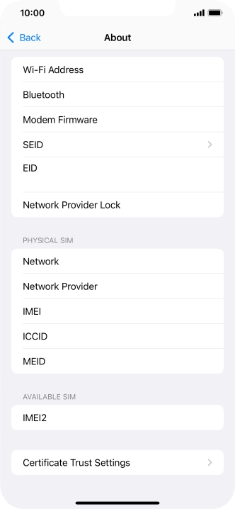 Your phone's EID number is displayed below EID.