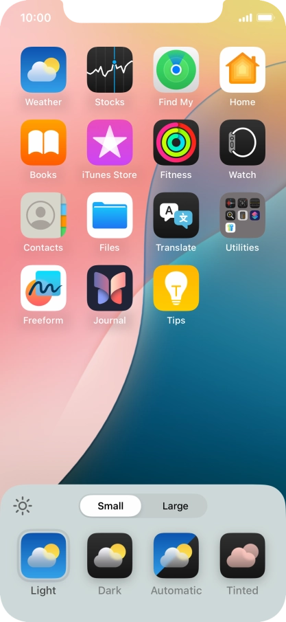 Press the required setting to select the size of app icons on the home screen. Press the required setting to select the size of app icons on the home screen.