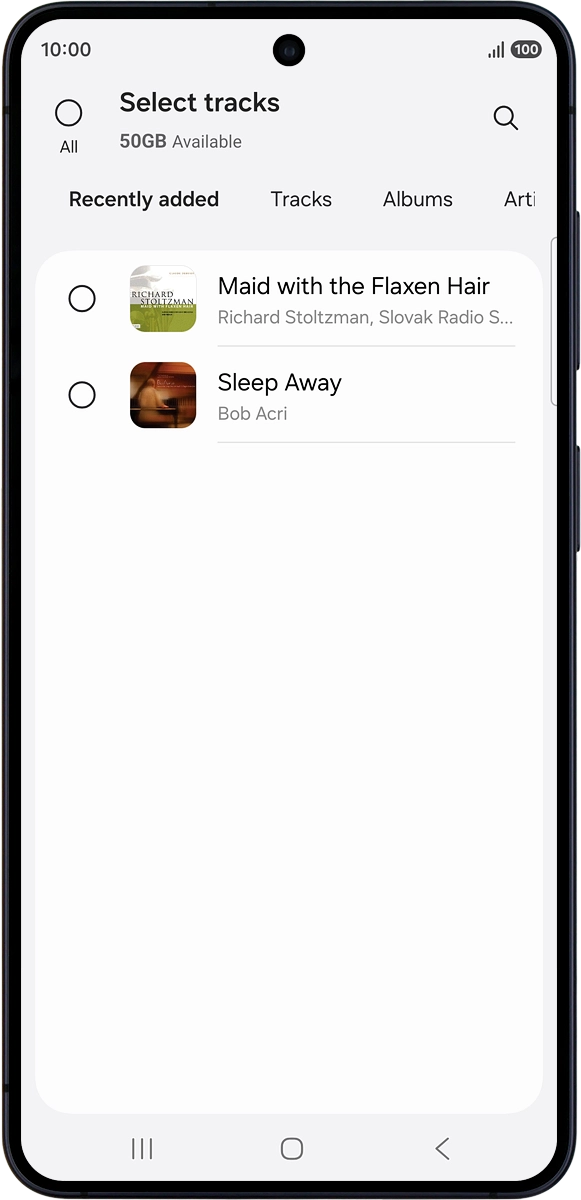On your phone: Press the required audio files  to select them.