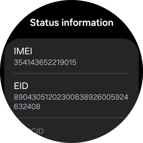 Your smartwatch's EID number is displayed below EID.