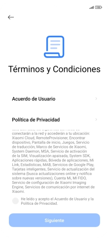 Pulsa en el campo  para aceptar los términos y condiciones.